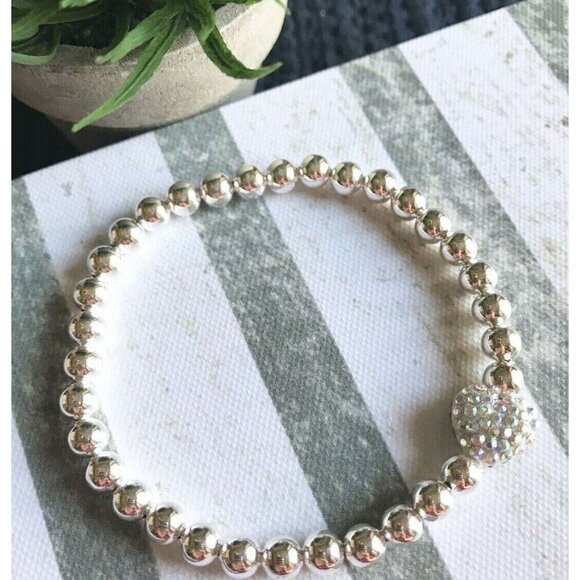 New Rustic 8" Iridescent Fairy Dust Crystal Heart Valentine Beaded Bracelet - Picture 4 of 6